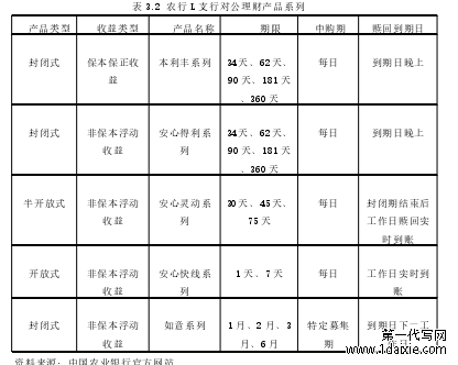 表 3.2 农行 L 支行对公理财产品系列