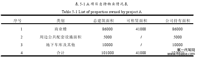 表 5-1 A 项目自持物业情况表