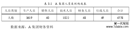 表 3-1 A 集团人员类别构成表